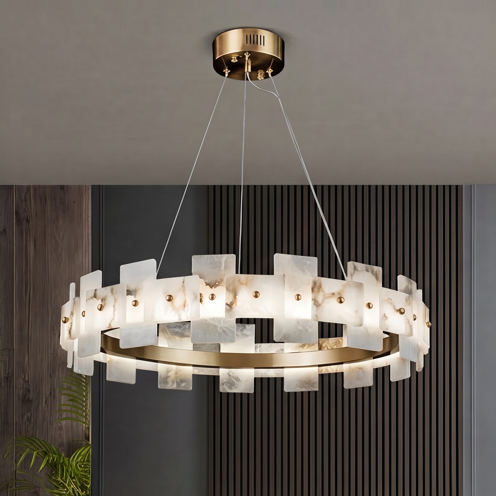 Modern Alabaster Chandelier Ceiling Mounted Brass Finish Dimmable LED Compatible 60W | ribuella