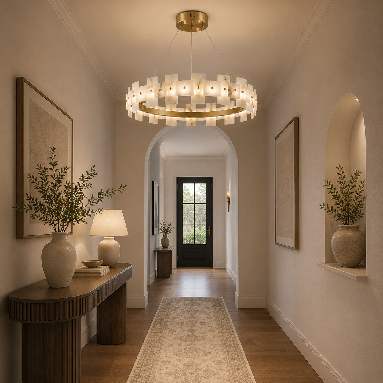 Modern Alabaster Chandelier Ceiling Mounted Brass Finish Dimmable LED Compatible 60W | ribuella