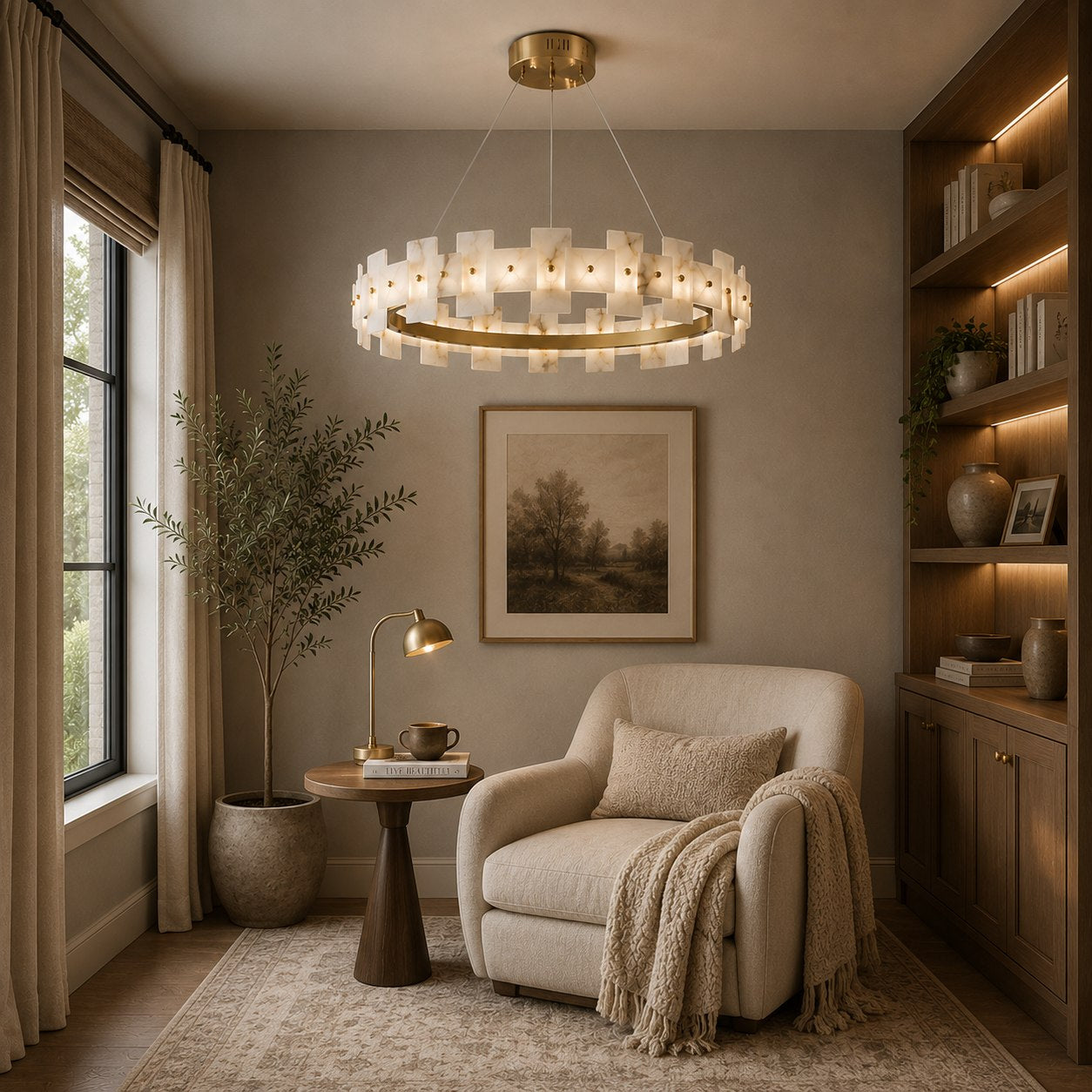 Modern Alabaster Chandelier Ceiling Mounted Brass Finish Dimmable LED Compatible 60W | ribuella