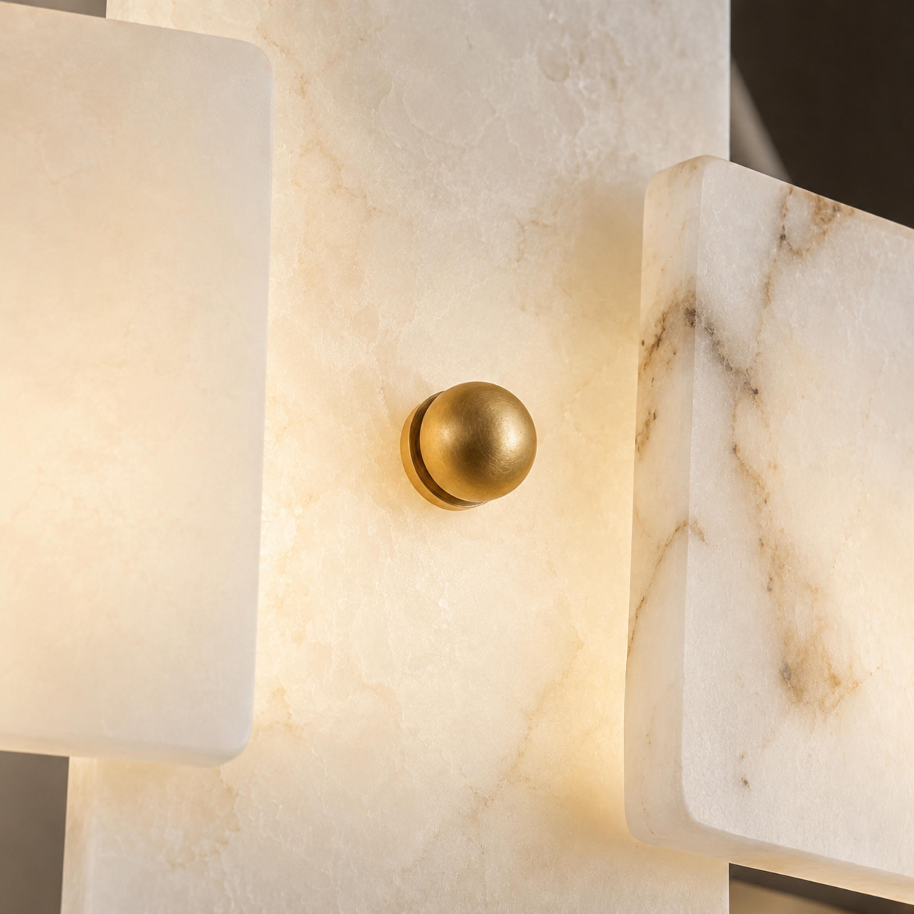 Modern Alabaster Chandelier Ceiling Mounted Brass Finish Dimmable LED Compatible 60W | ribuella