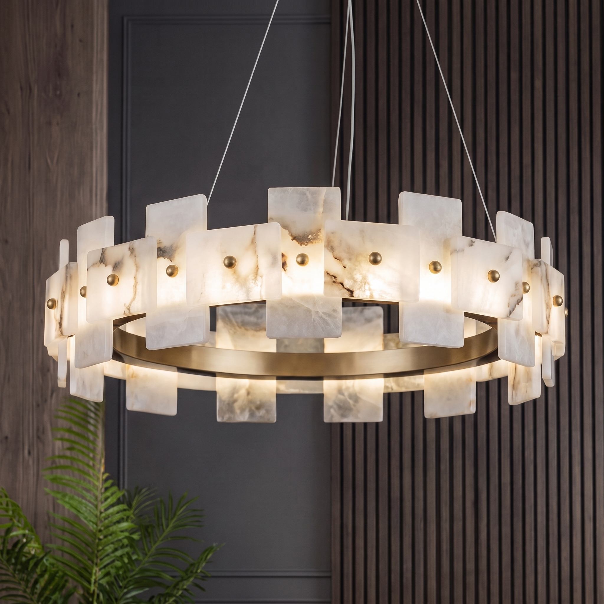Modern Alabaster Chandelier Ceiling Mounted Brass Finish Dimmable LED Compatible 60W | ribuella