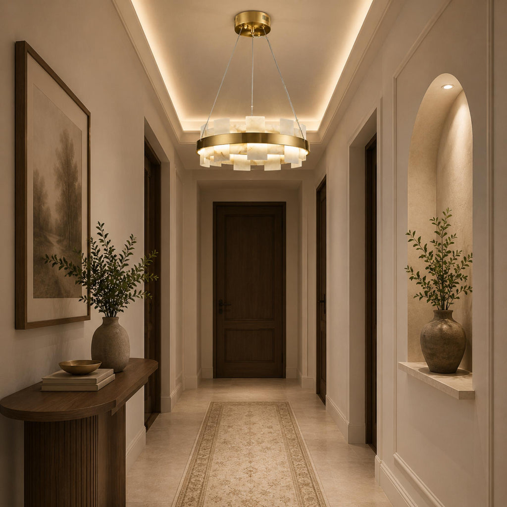 Modern Alabaster Chandelier Ceiling Mounted Brass Finish Dimmable LED Compatible 60W | ribuella