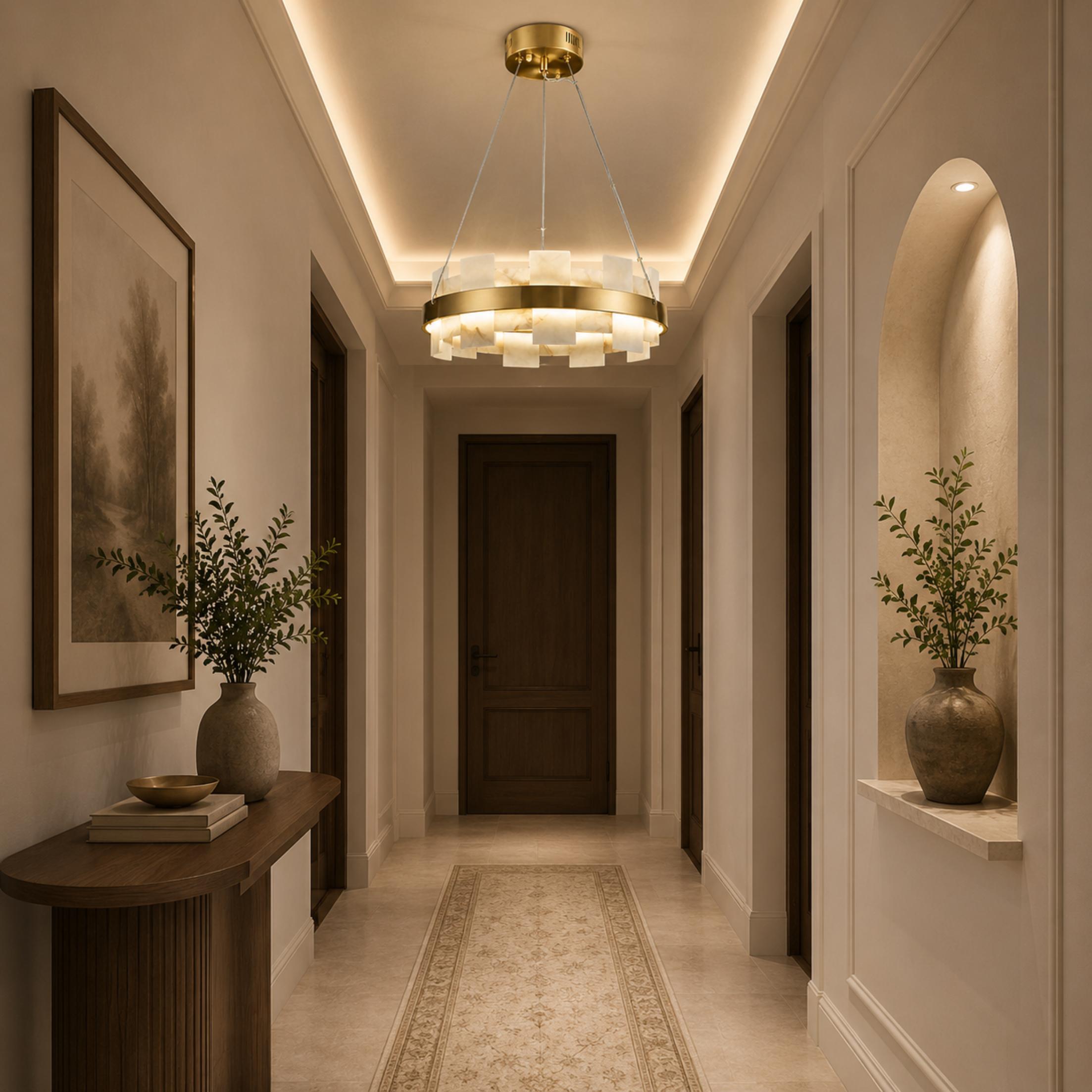 Modern Alabaster Chandelier Ceiling Mounted Brass Finish Dimmable LED Compatible 60W | ribuella