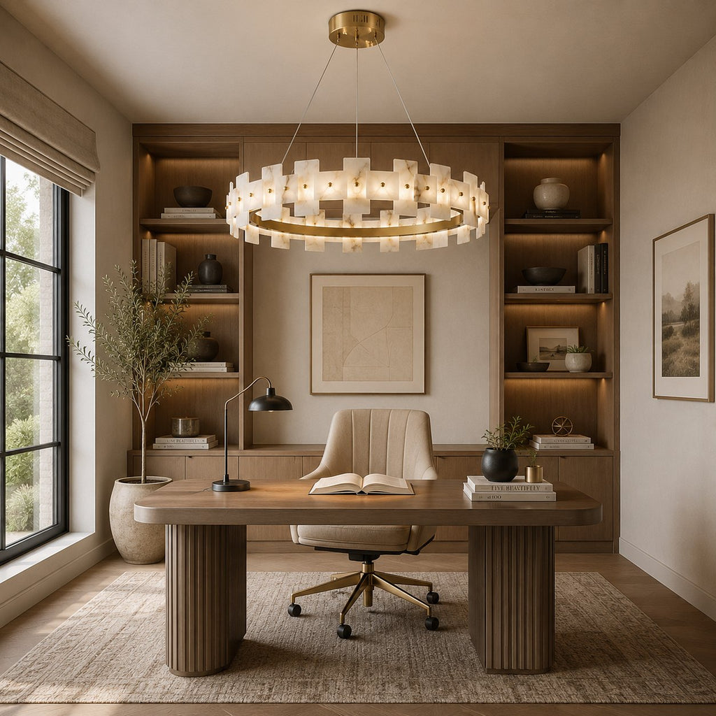 Modern Alabaster Chandelier Ceiling Mounted Brass Finish Dimmable LED Compatible 60W | ribuella