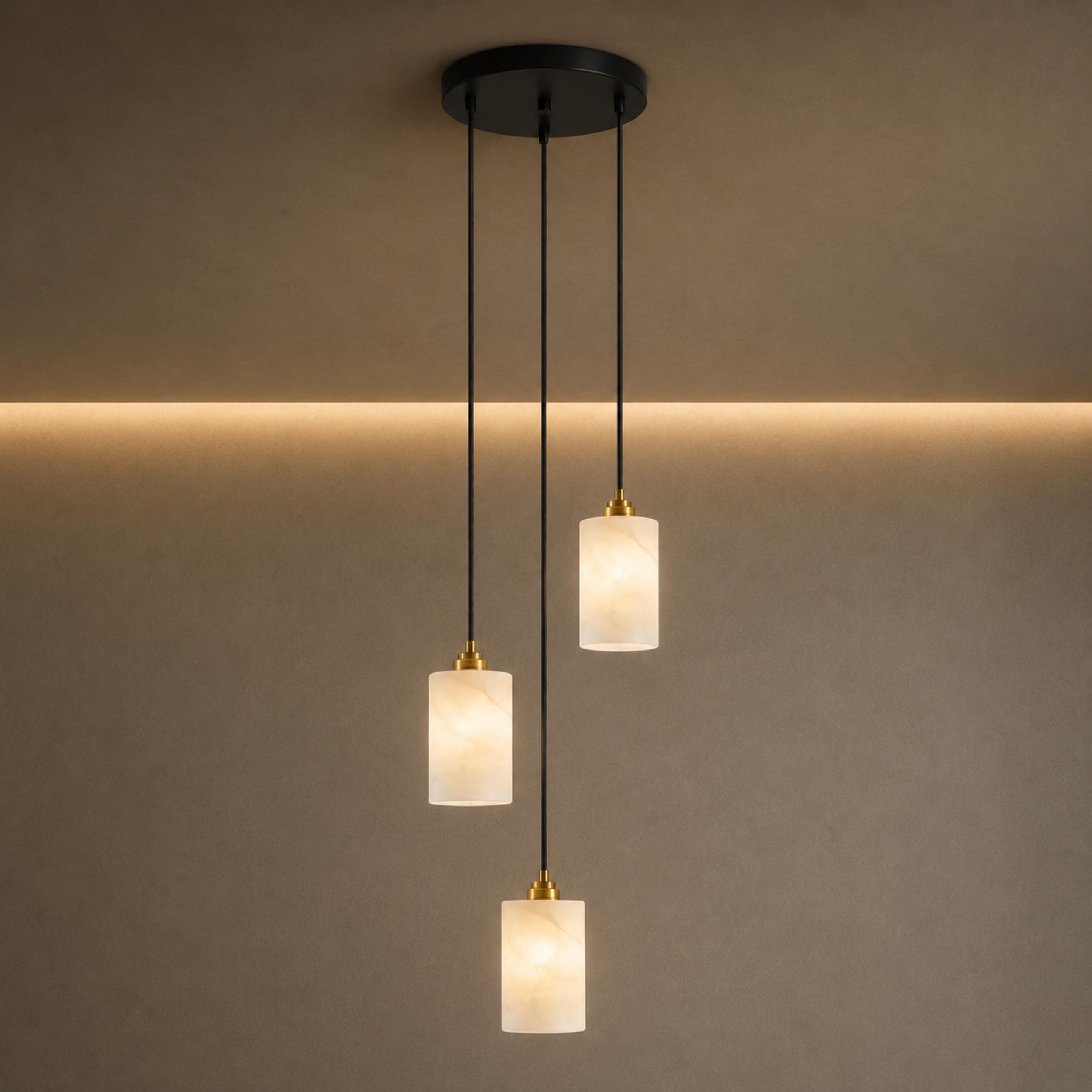 Moderní alabastrový válcový lustr s nastavitelnou závěsnou konstrukcí a LED žárovkami | ribuella