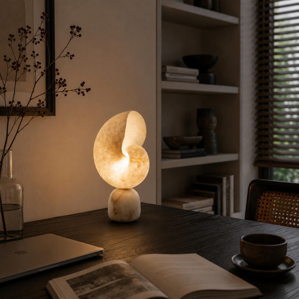 Moderne Alabaster-Tischlampe mit Touch-Steuerung, USB-Ladefunktion und einstellbarer Helligkeit für den Einsatz am Bett | ribuella