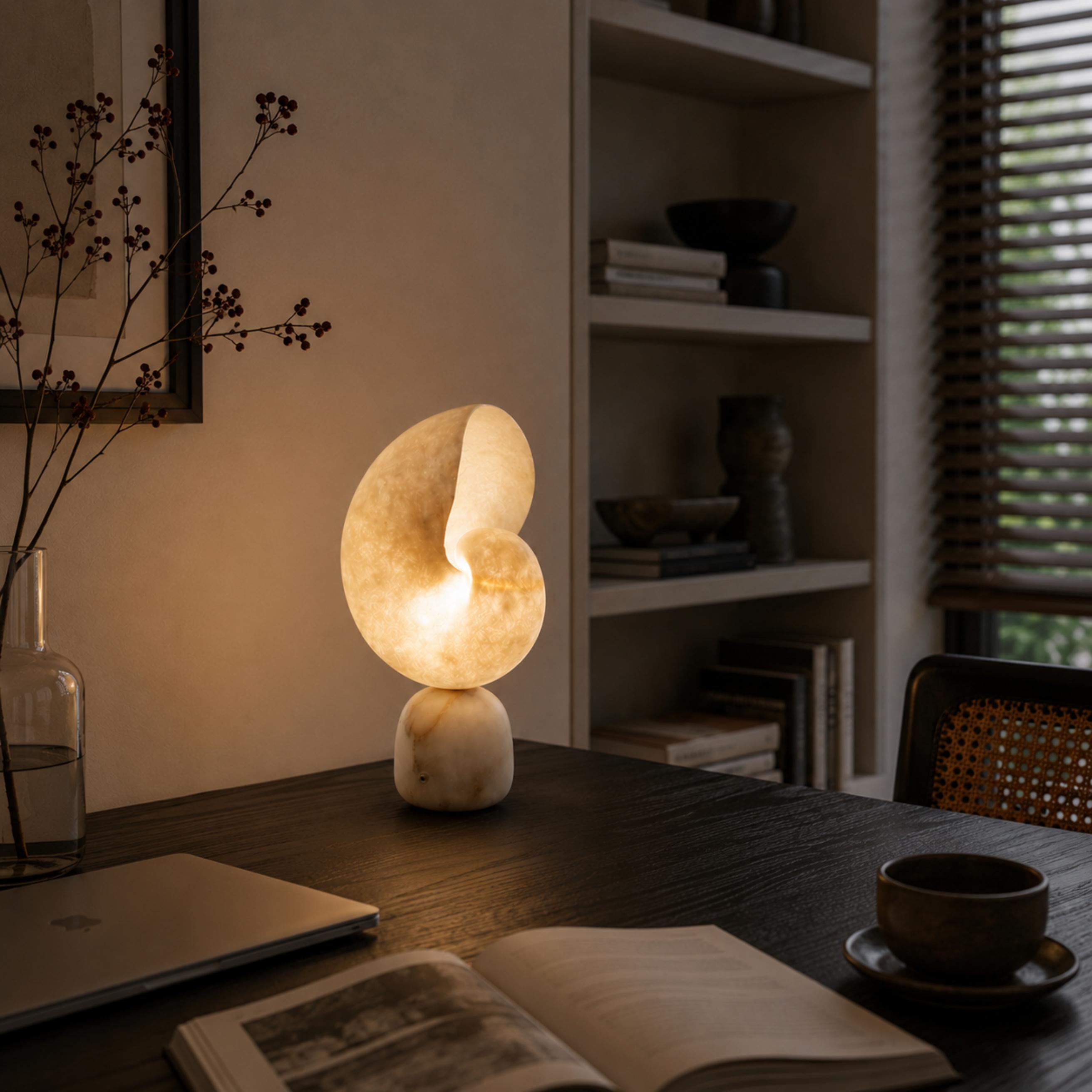 Moderne Alabaster-Tischlampe mit Touch-Steuerung, USB-Ladefunktion und einstellbarer Helligkeit für den Einsatz am Bett | ribuella