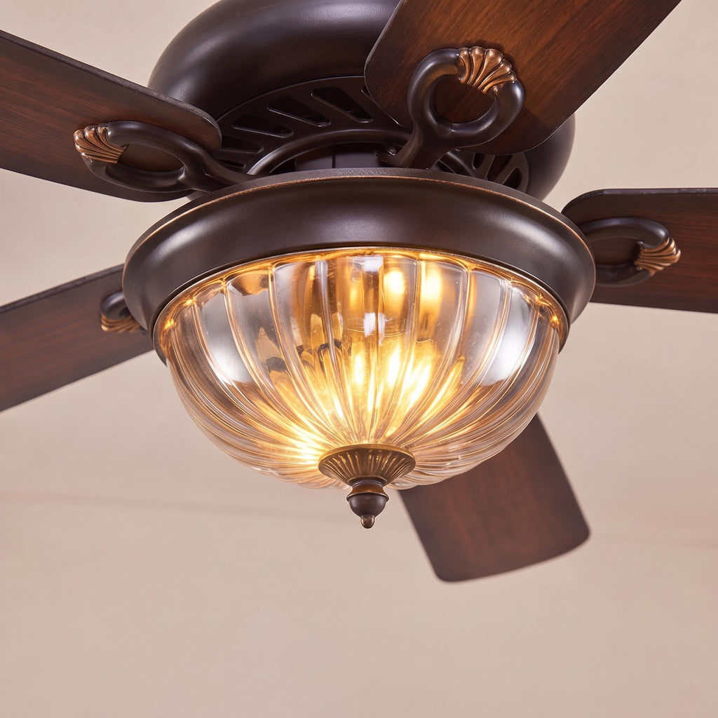 Moderner schwarzer Deckenventilator mit Beleuchtung, hängende Metallflügel, dimmbare LED und einstellbare Geschwindigkeit | ribuella