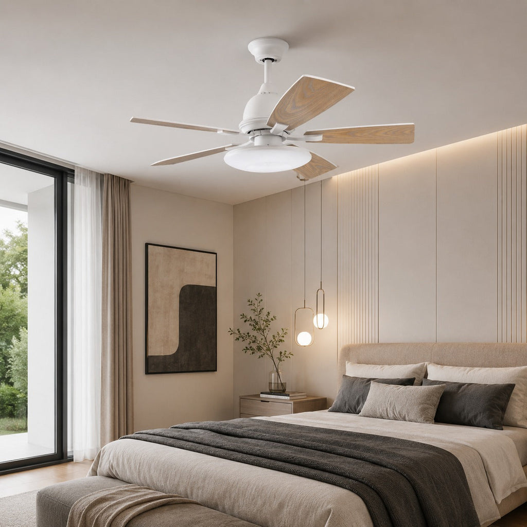 Modern Ceiling Fan with Lights 52 Inch Flush Mount Plywood Blades LED Dimmable Light | ribuella