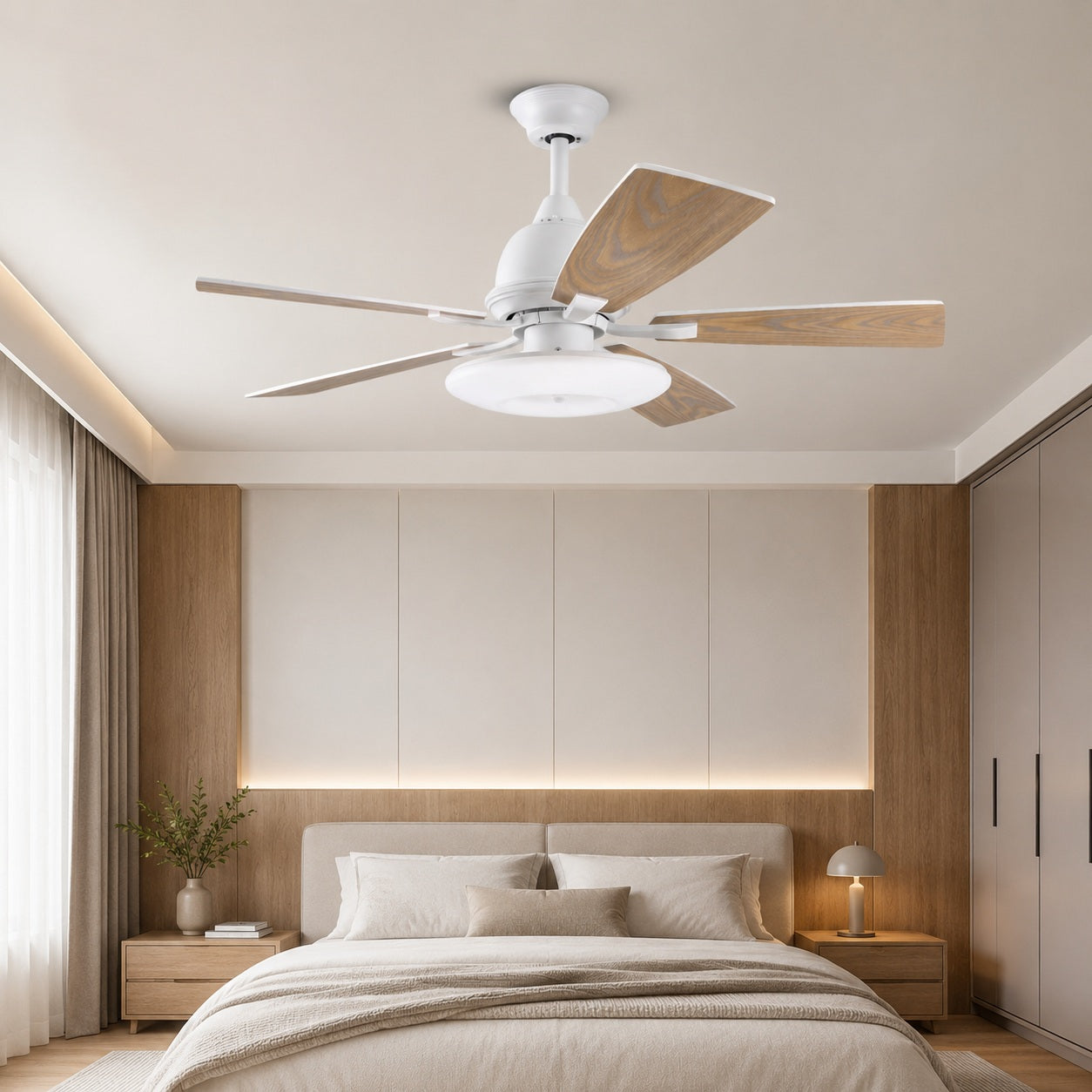 Modern Ceiling Fan with Lights 52 Inch Flush Mount Plywood Blades LED Dimmable Light | ribuella