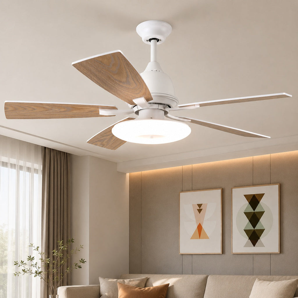 Modern Ceiling Fan with Lights 52 Inch Flush Mount Plywood Blades LED Dimmable Light | ribuella