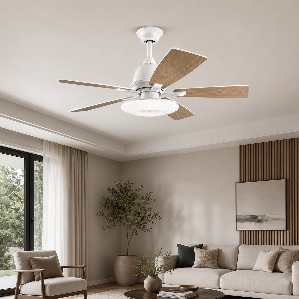 Modern Ceiling Fan with Lights 52 Inch Flush Mount Plywood Blades LED Dimmable Light | ribuella