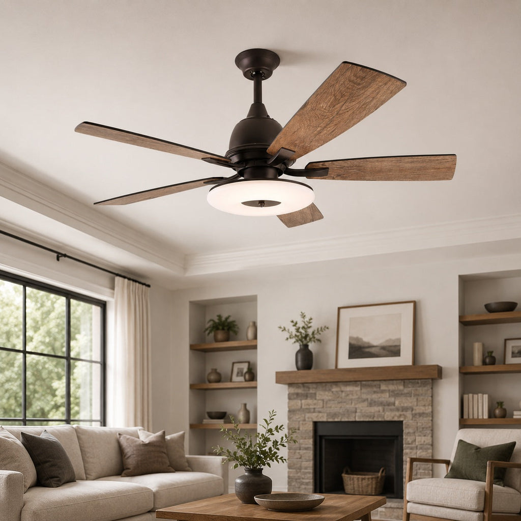Modern Ceiling Fan with Lights 52 Inch Flush Mount Plywood Blades LED Dimmable Light | ribuella