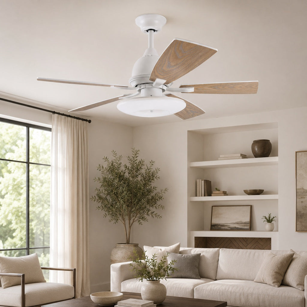 Modern Ceiling Fan with Lights 52 Inch Flush Mount Plywood Blades LED Dimmable Light | ribuella