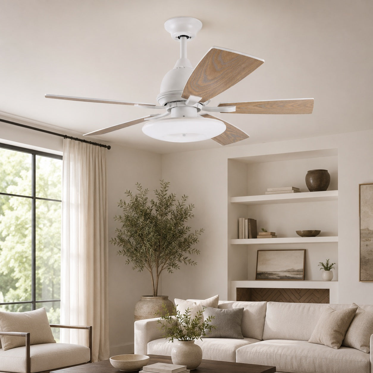 Modern Ceiling Fan with Lights 52 Inch Flush Mount Plywood Blades LED Dimmable Light | ribuella