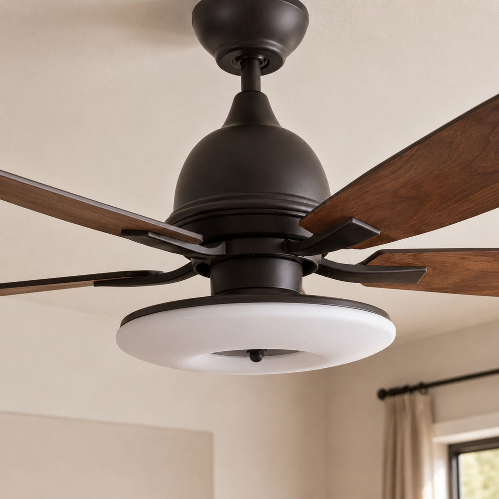 Modern Ceiling Fan with Lights 52 Inch Flush Mount Plywood Blades LED Dimmable Light | ribuella