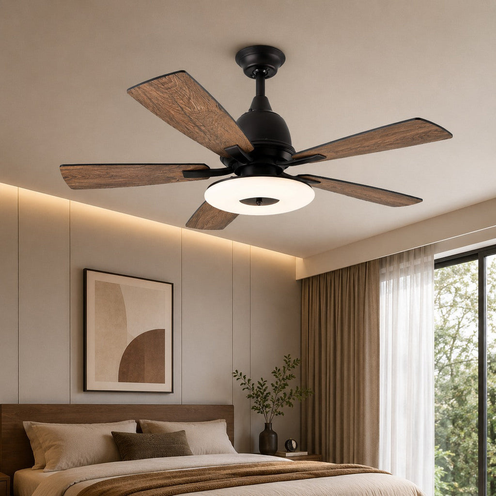 Modern Ceiling Fan with Lights 52 Inch Flush Mount Plywood Blades LED Dimmable Light | ribuella