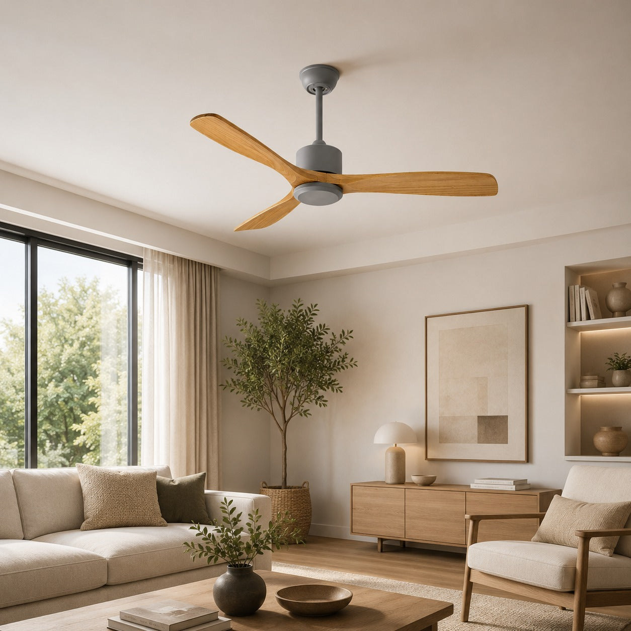 Modern Ceiling Fan with Remote Control Adjustable Wind Speed Wood Blades Silent Operation 60 Inch | ribuella