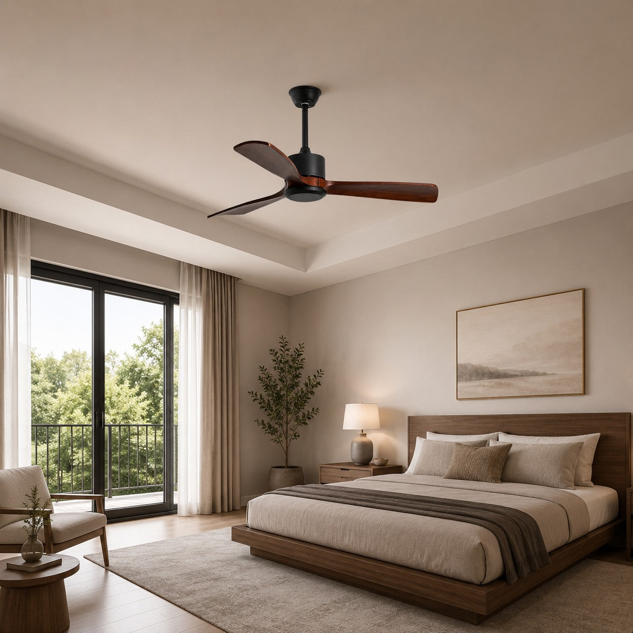 Modern Ceiling Fan with Remote Control Adjustable Wind Speed Wood Blades Silent Operation 60 Inch | ribuella