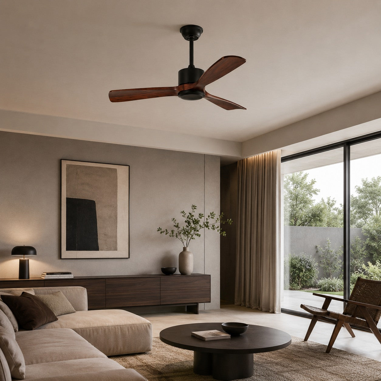 Modern Ceiling Fan with Remote Control Adjustable Wind Speed Wood Blades Silent Operation 60 Inch | ribuella