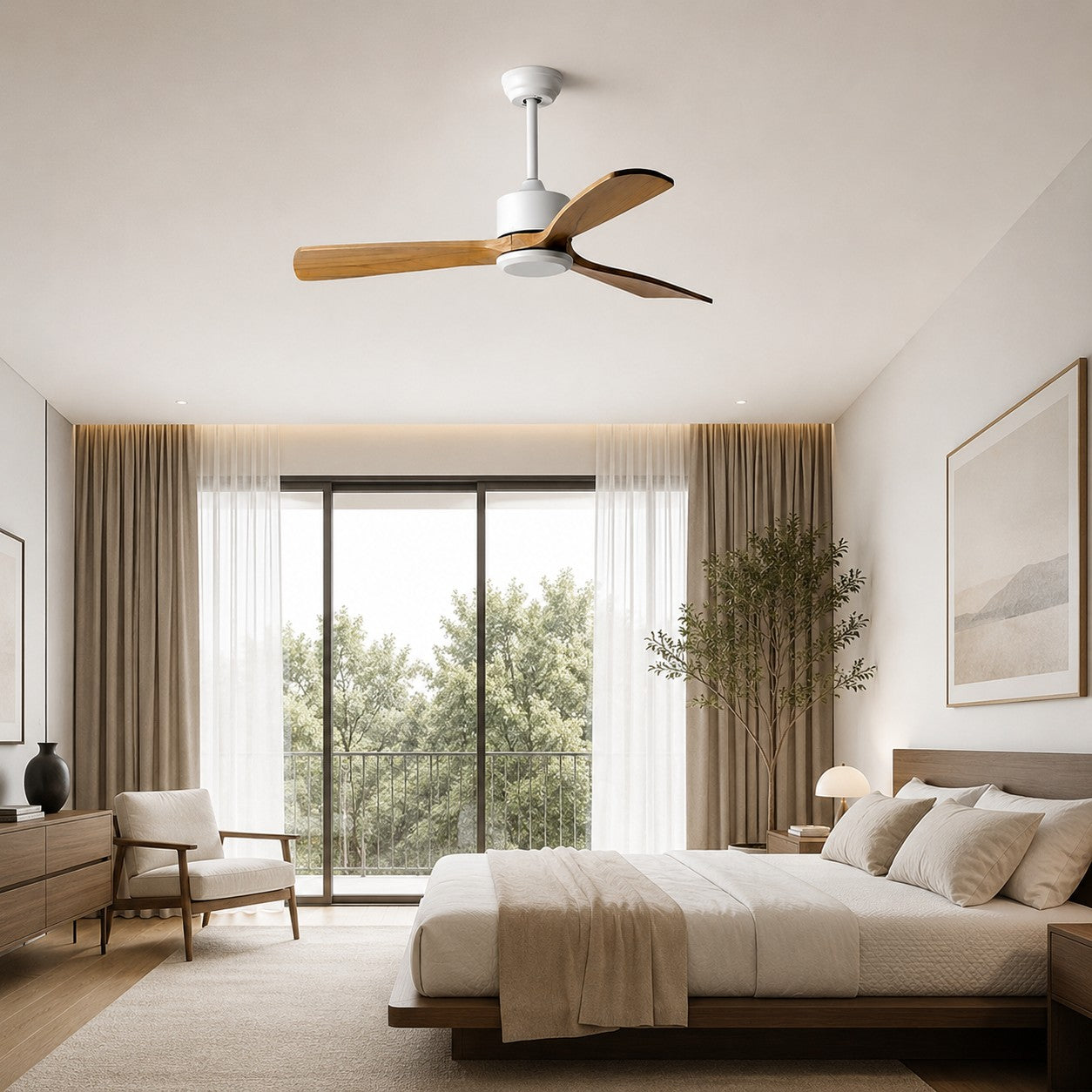 Modern Ceiling Fan with Remote Control Adjustable Wind Speed Wood Blades Silent Operation 60 Inch | ribuella