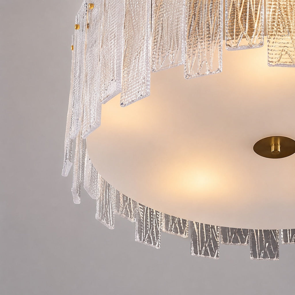 Plafonnier moderne à montage affleurant, verre texturé, cadre en cuivre, éclairage d’ambiance chaleureux | ribuella