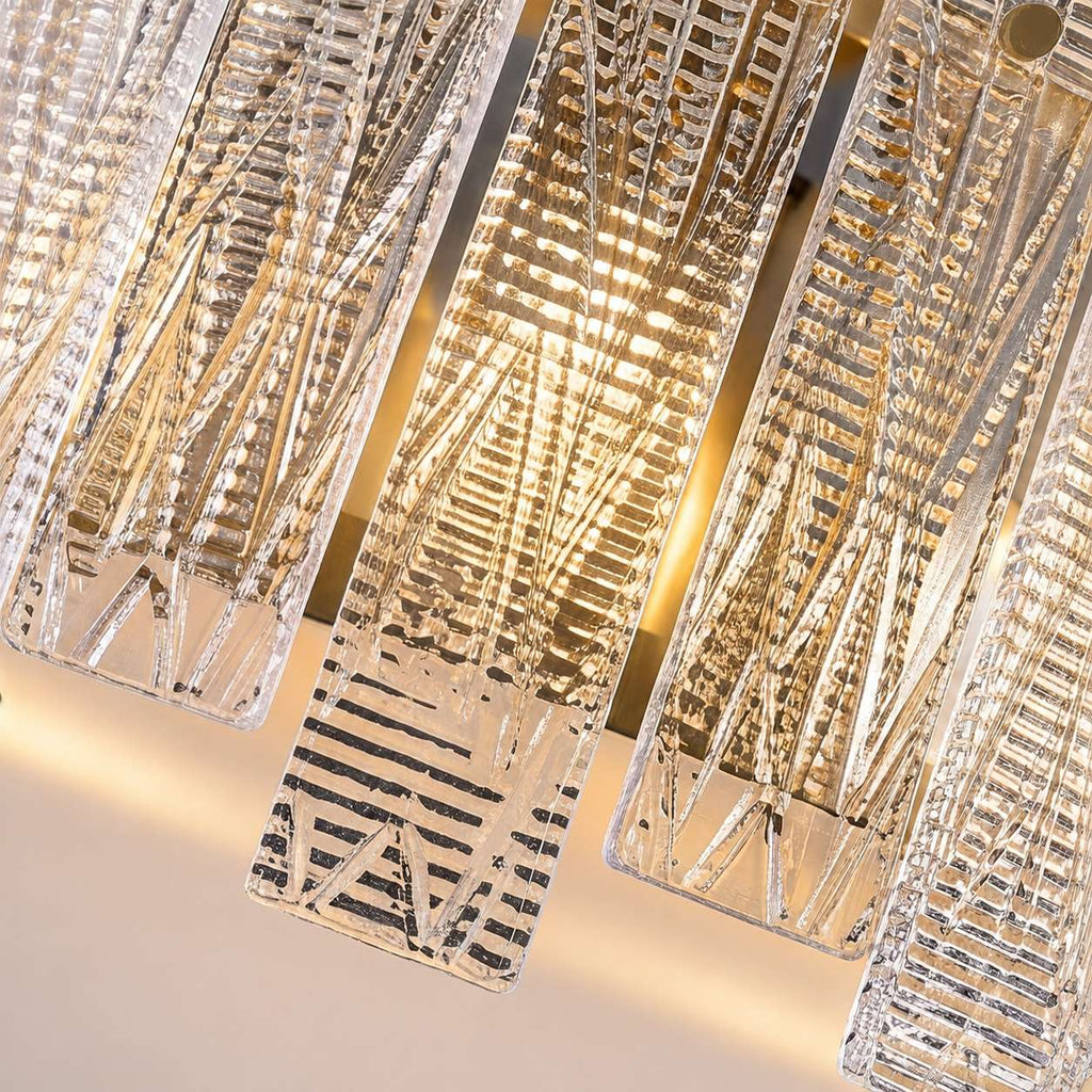 Plafonnier moderne à montage affleurant, verre texturé, cadre en cuivre, éclairage d’ambiance chaleureux | ribuella