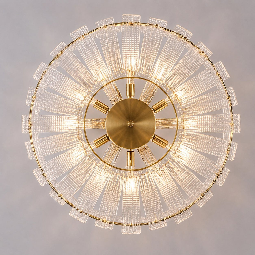 Plafonnier moderne à montage affleurant, verre texturé, cadre en cuivre, éclairage d’ambiance chaleureux | ribuella