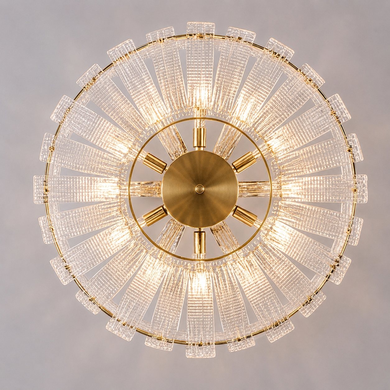 Plafonnier moderne à montage affleurant, verre texturé, cadre en cuivre, éclairage d’ambiance chaleureux | ribuella