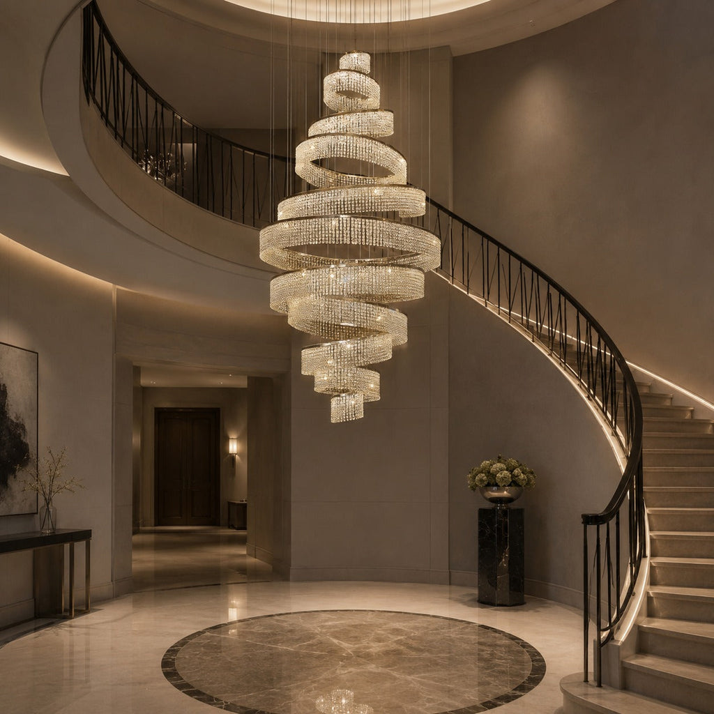 Lustre moderne en cristal à anneaux multiples, luminaire LED suspendu en acier inoxydable réglable | ribuella