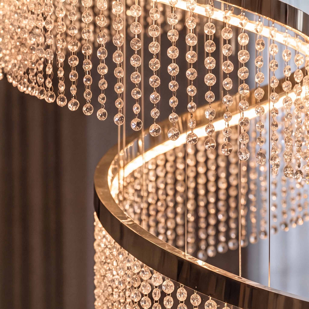 Lustre moderne en cristal à anneaux multiples, luminaire LED suspendu en acier inoxydable réglable | ribuella