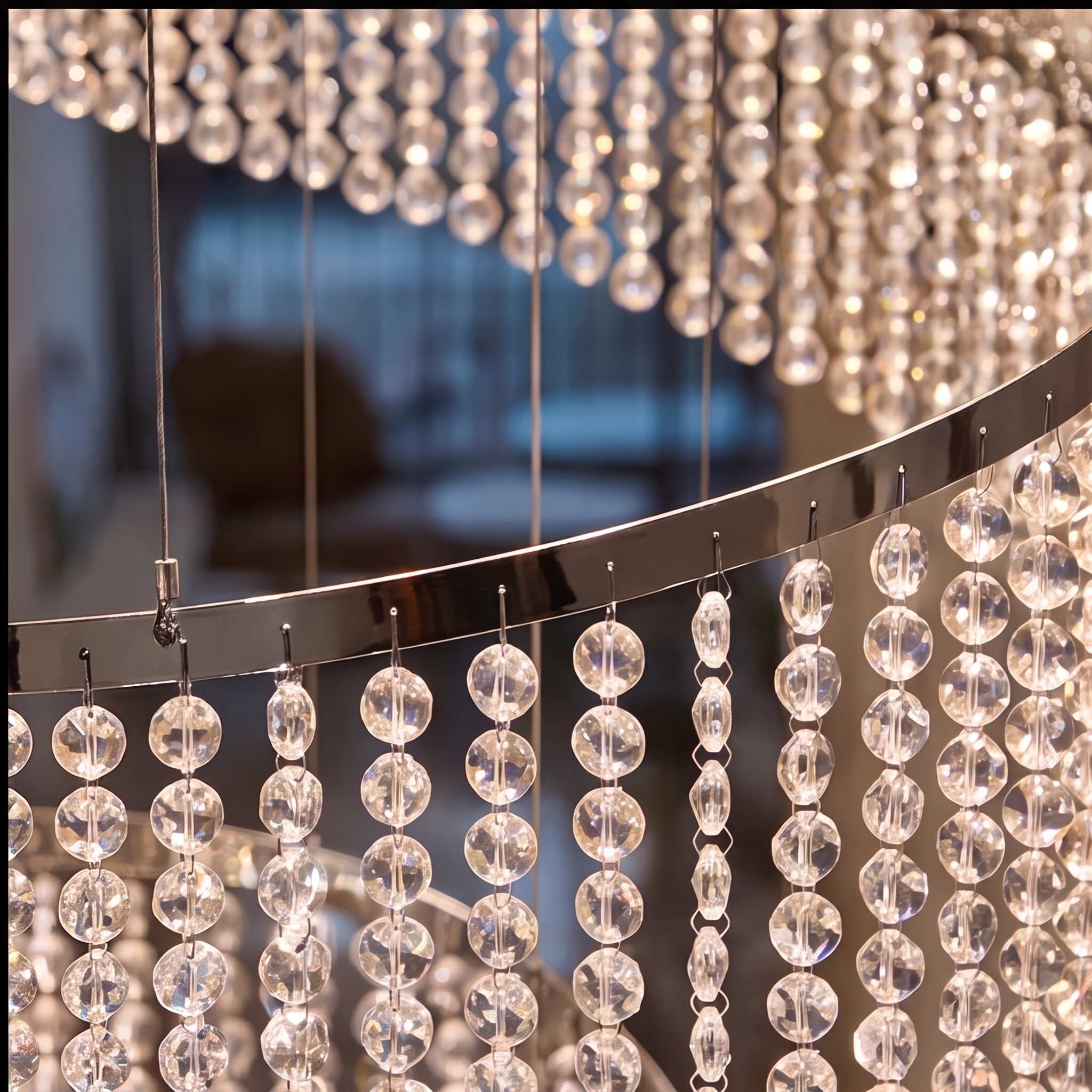 Lustre moderne en cristal à anneaux multiples, luminaire LED suspendu en acier inoxydable réglable | ribuella