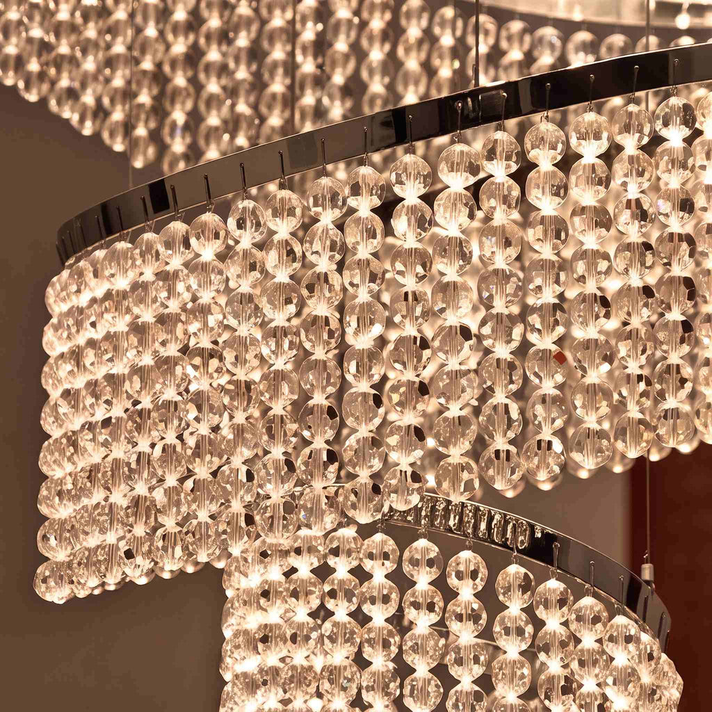 Lustre moderne en cristal à anneaux multiples, luminaire LED suspendu en acier inoxydable réglable | ribuella