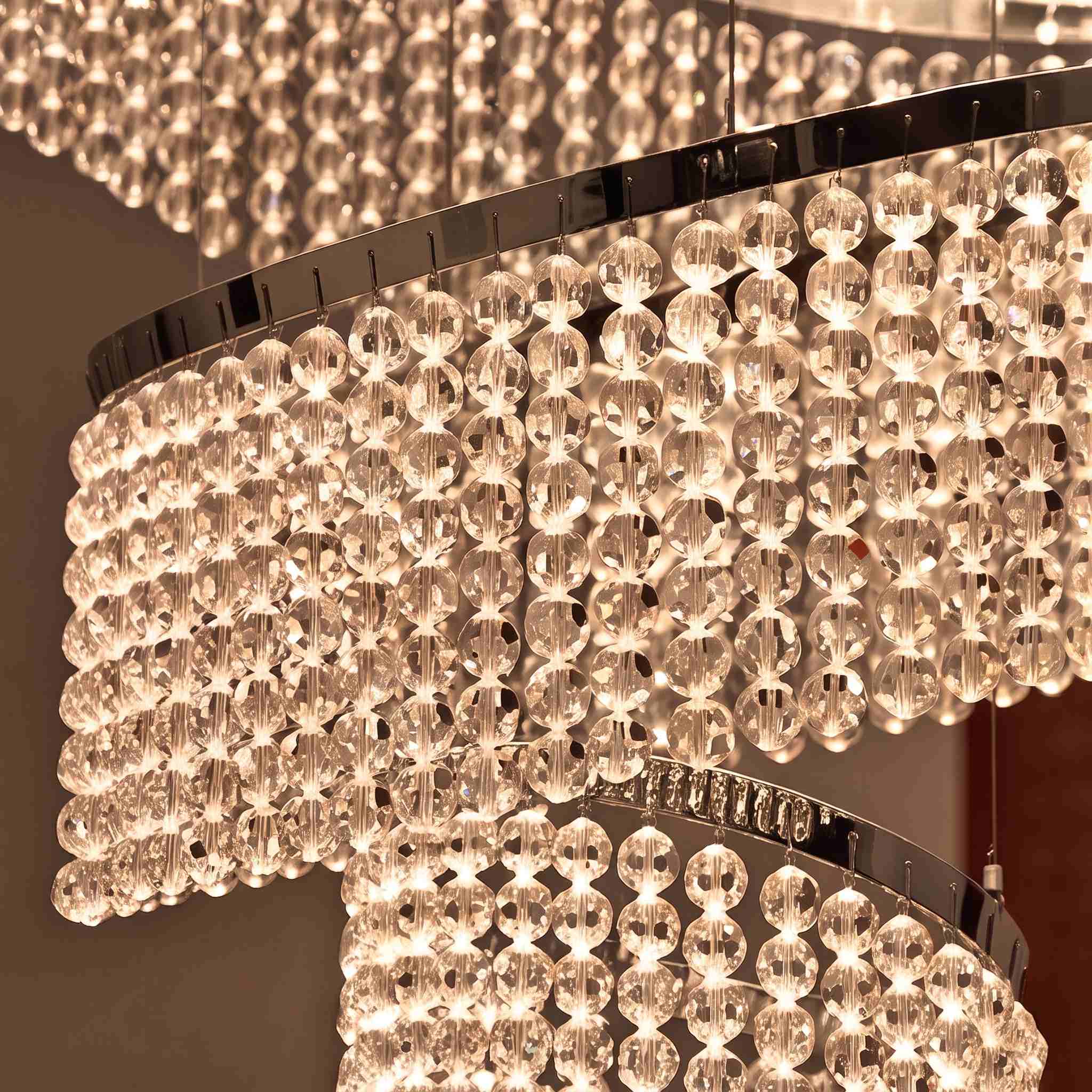 Lustre moderne en cristal à anneaux multiples, luminaire LED suspendu en acier inoxydable réglable | ribuella