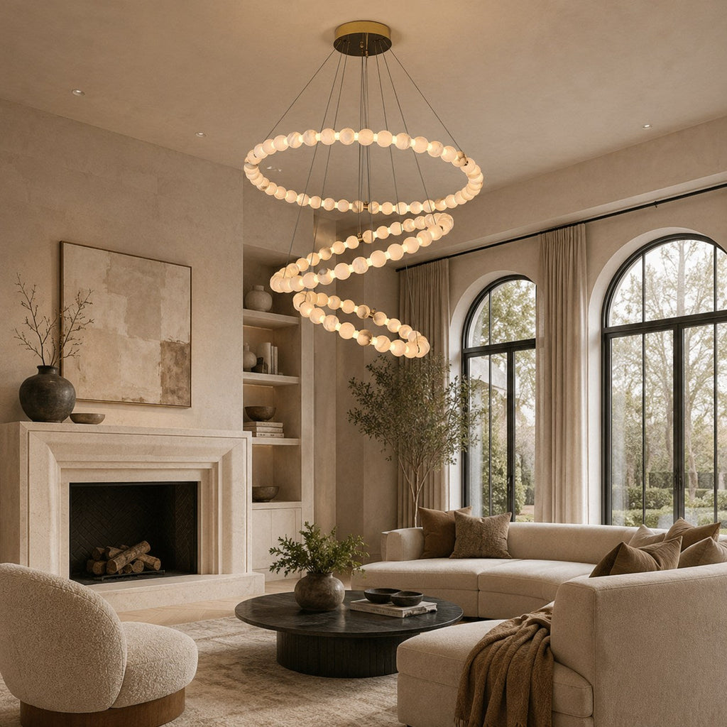 Moderní designový závěsný lustr s mramorovými svítidly, stmívatelnými nastavitelnými LED světly pro luxusní interiéry | ribuella