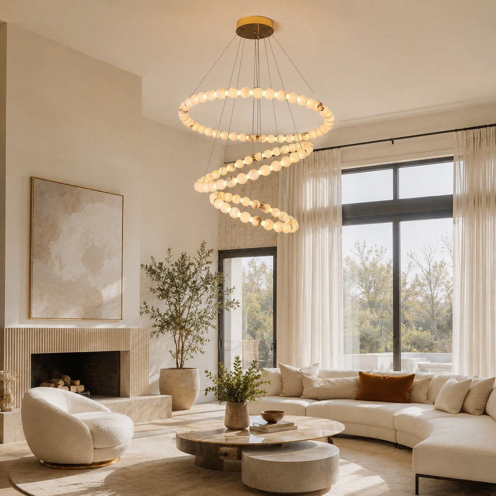 Moderní designový závěsný lustr s mramorovými svítidly, stmívatelnými nastavitelnými LED světly pro luxusní interiéry | ribuella