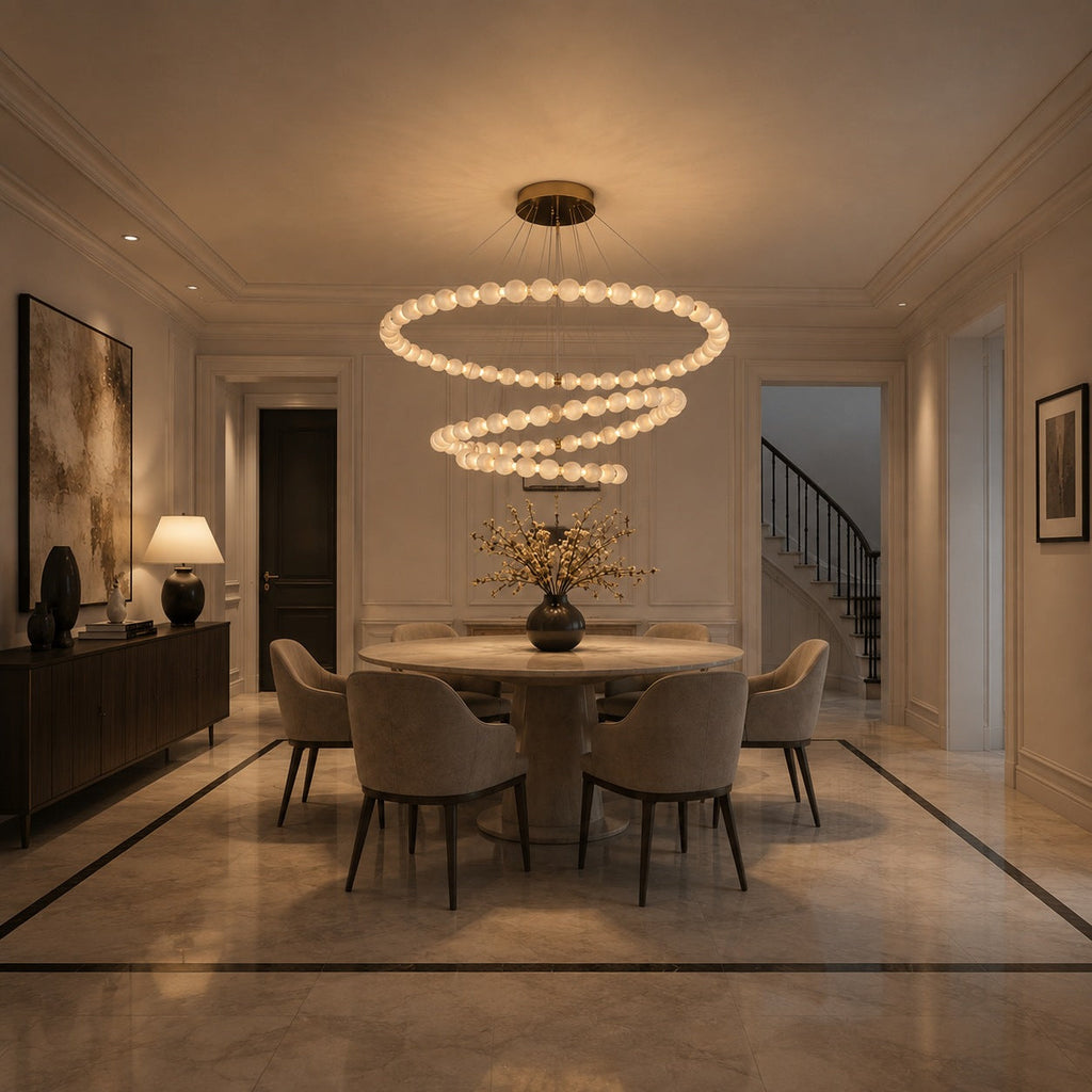 Moderní designový závěsný lustr s mramorovými svítidly, stmívatelnými nastavitelnými LED světly pro luxusní interiéry | ribuella