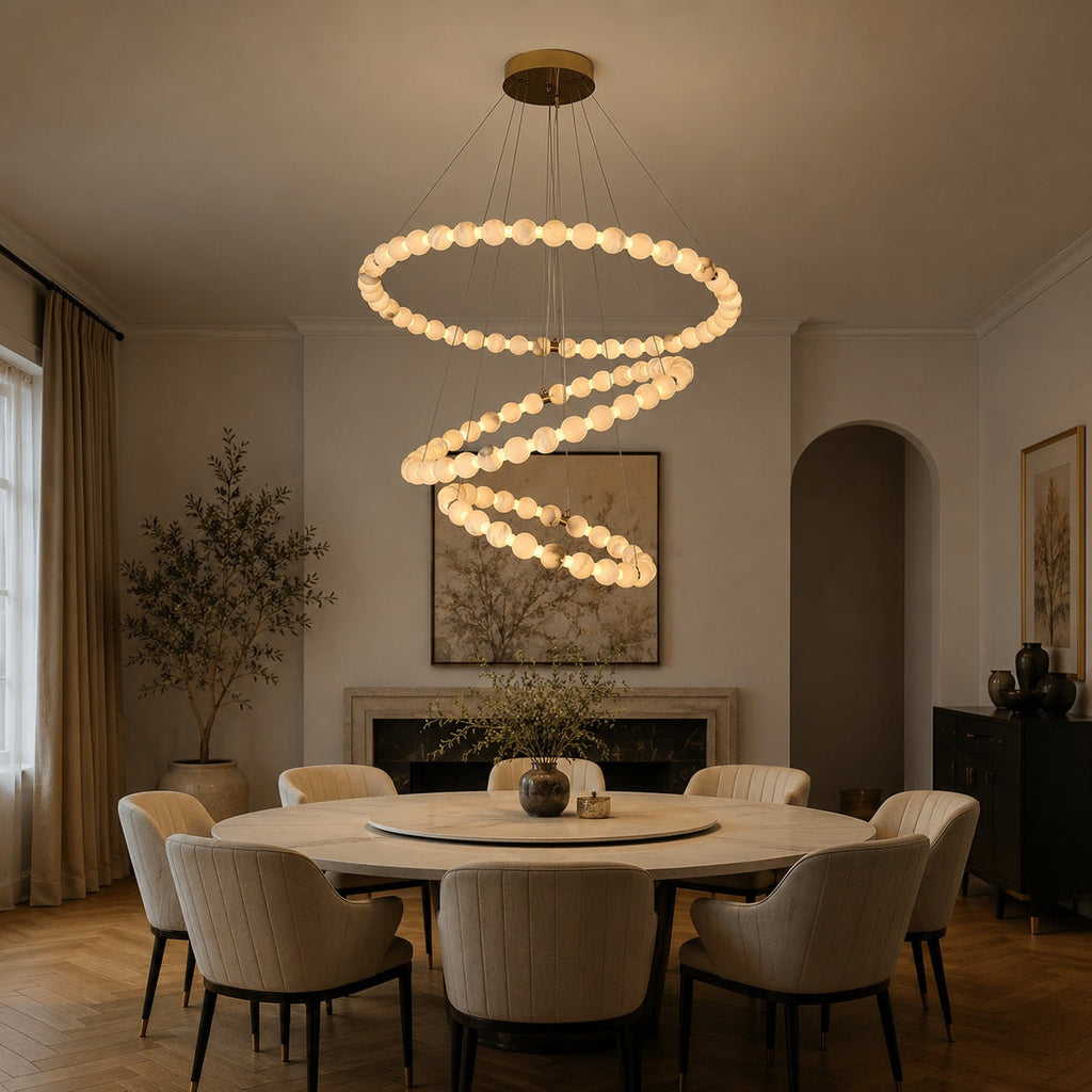 Moderní designový závěsný lustr s mramorovými svítidly, stmívatelnými nastavitelnými LED světly pro luxusní interiéry | ribuella