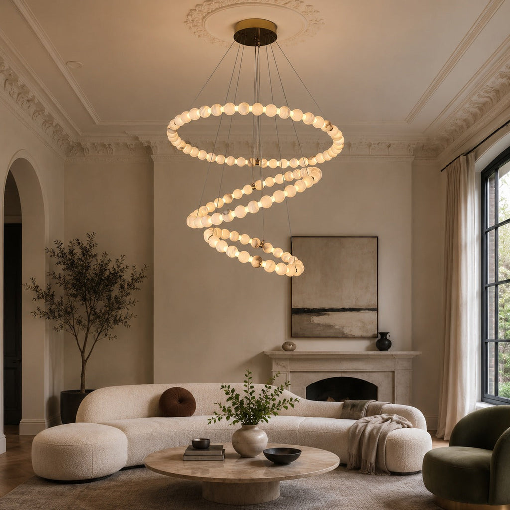 Moderní designový závěsný lustr s mramorovými svítidly, stmívatelnými nastavitelnými LED světly pro luxusní interiéry | ribuella