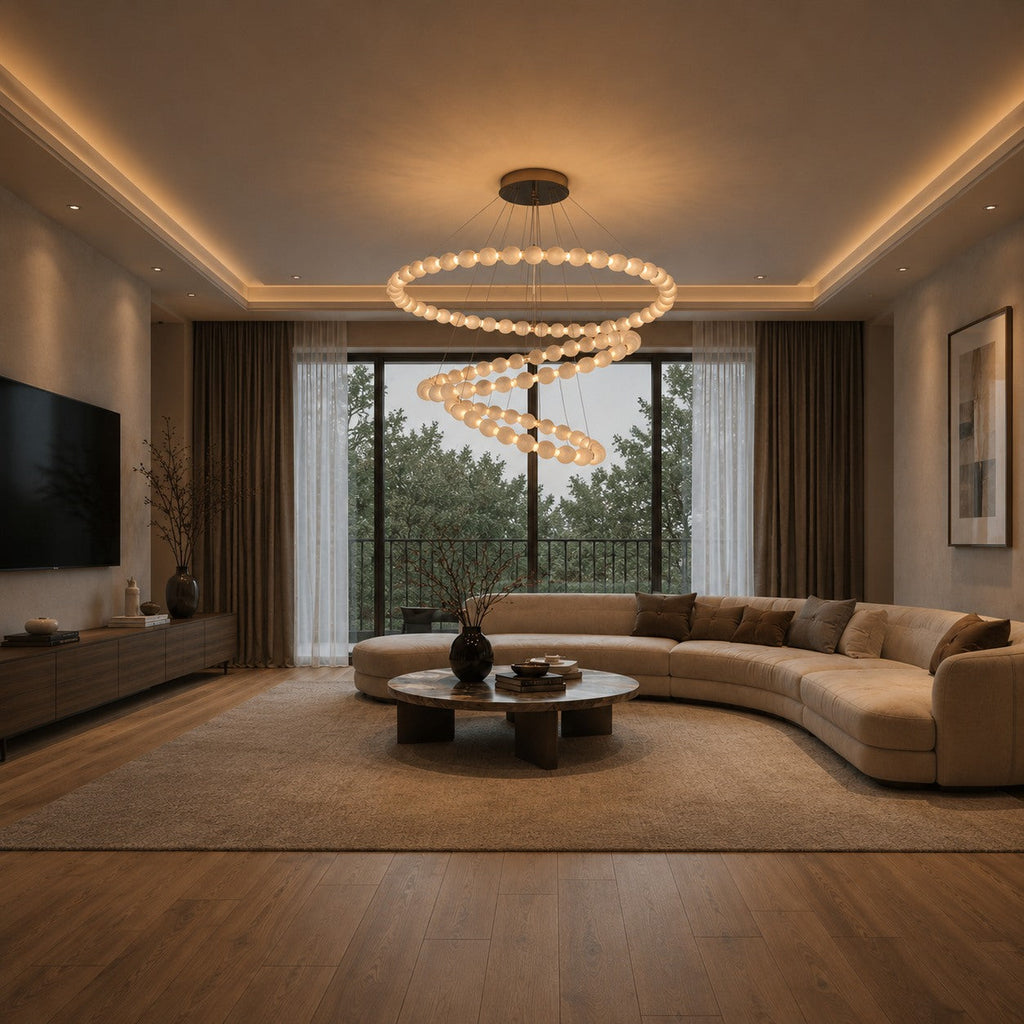Moderní designový závěsný lustr s mramorovými svítidly, stmívatelnými nastavitelnými LED světly pro luxusní interiéry | ribuella