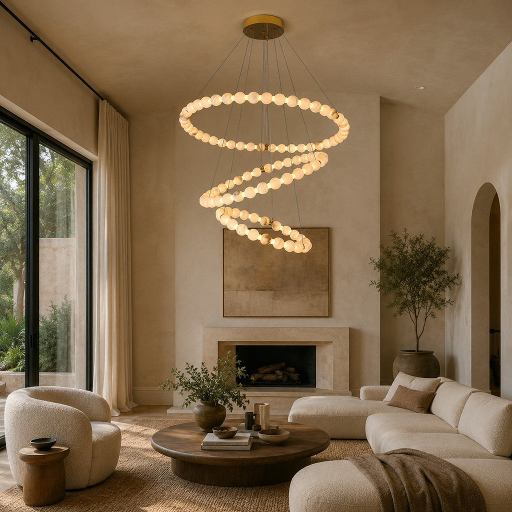 Moderní designový závěsný lustr s mramorovými svítidly, stmívatelnými nastavitelnými LED světly pro luxusní interiéry | ribuella