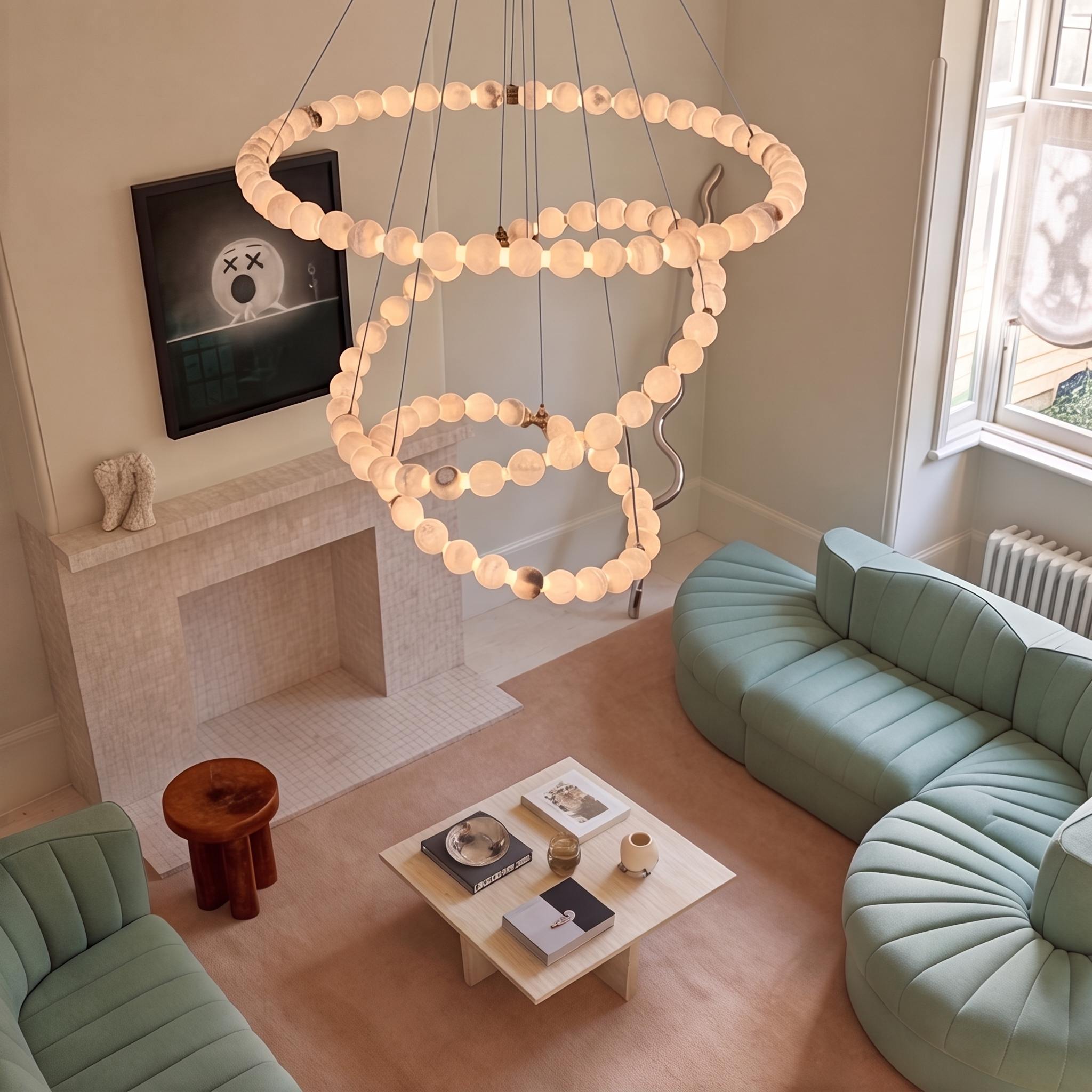 Moderní designový závěsný lustr s mramorovými svítidly, stmívatelnými nastavitelnými LED světly pro luxusní interiéry | ribuella
