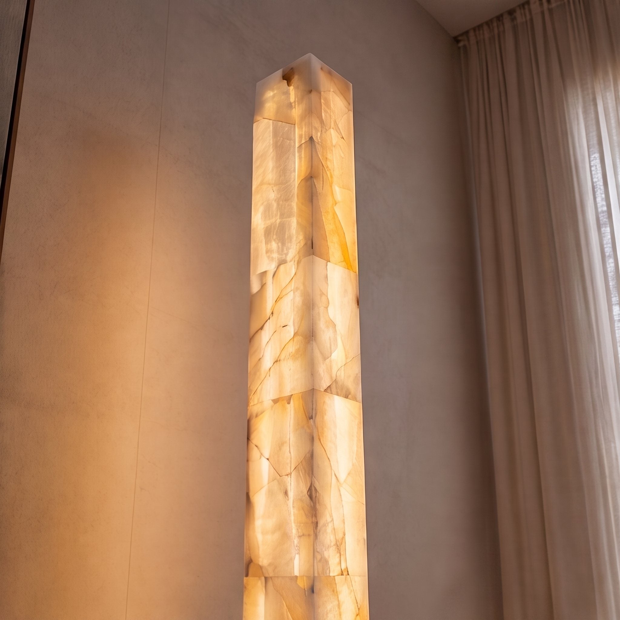 Modern Floor Lamp Adjustable Alabaster Body with Marble Base and Integrated LED Lighting | ribuella