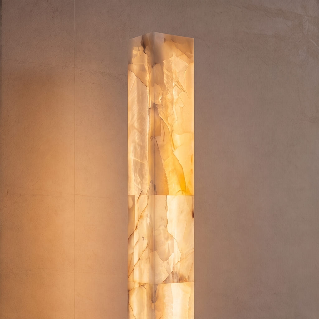 Modern Floor Lamp Adjustable Alabaster Body with Marble Base and Integrated LED Lighting | ribuella