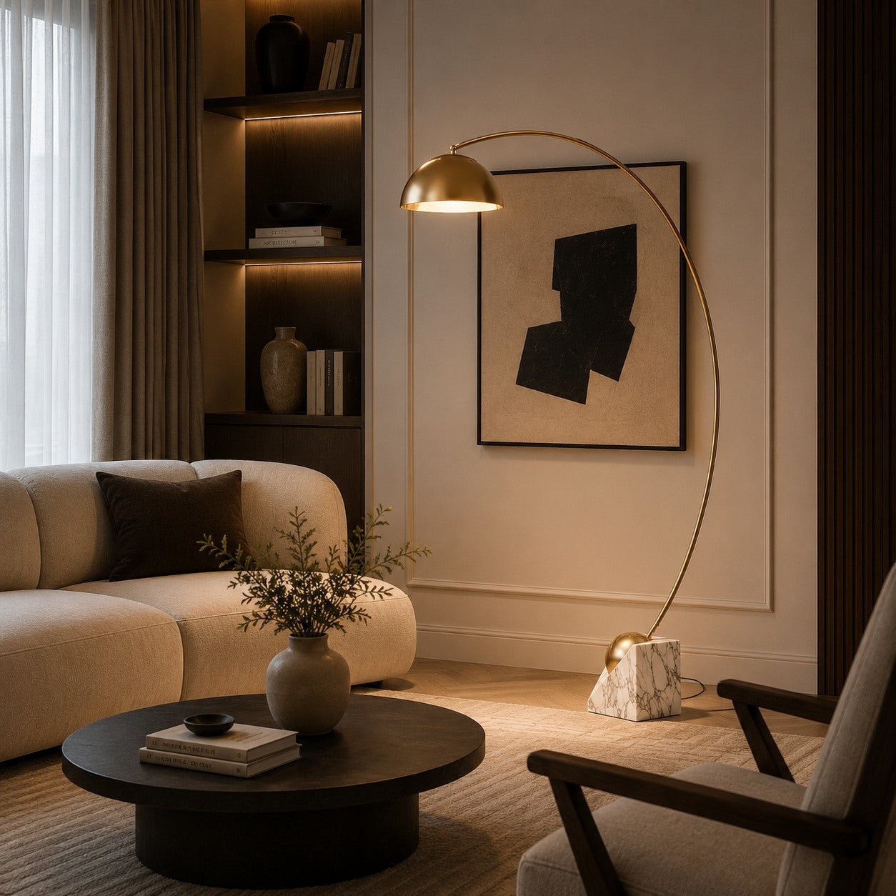 Moderne Stehleuchte mit verstellbarer Höhe, goldfarbenem Marmorsockel und LED-Beleuchtung, 60-72 Inch | ribuella