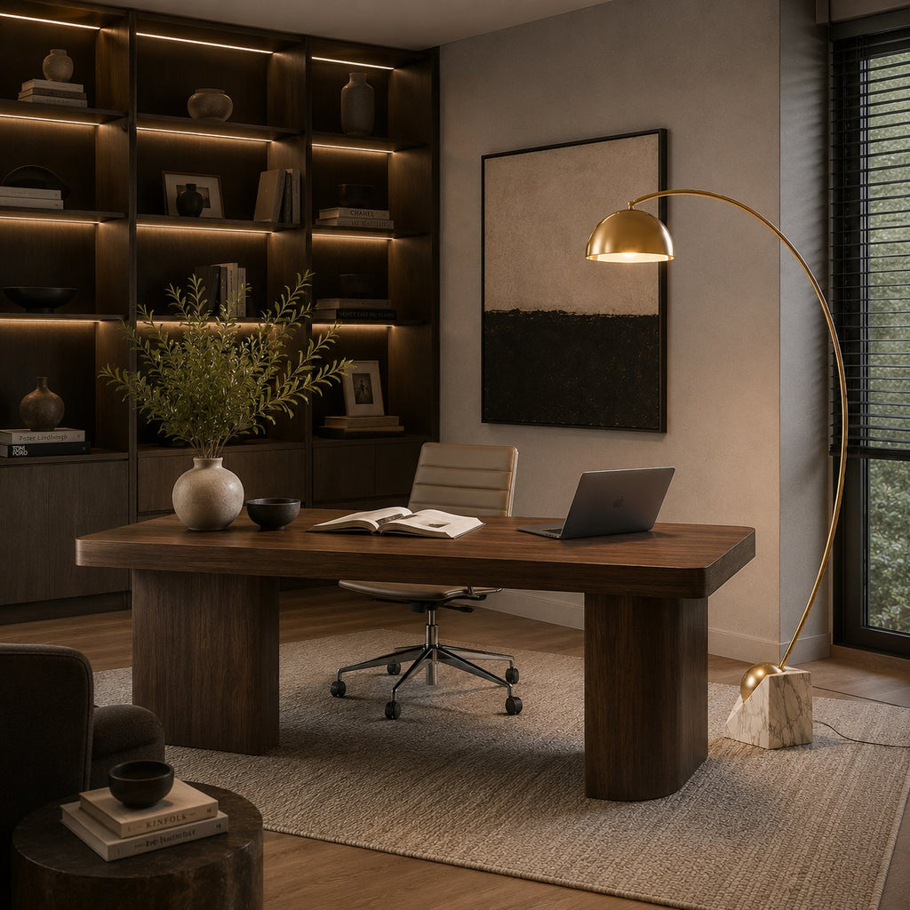 Moderne Stehleuchte mit verstellbarer Höhe, goldfarbenem Marmorsockel und LED-Beleuchtung, 60-72 Inch | ribuella