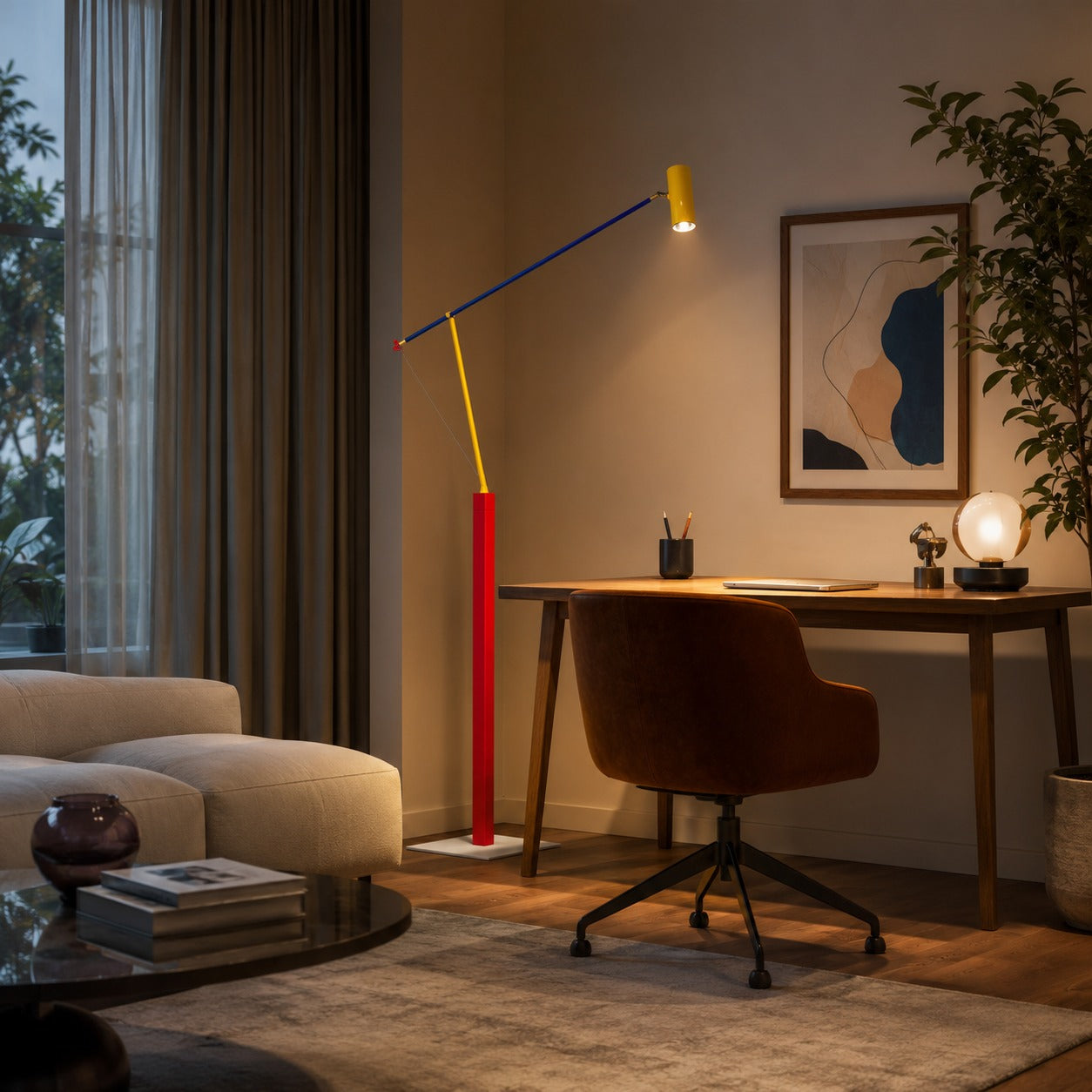 Moderne Stehleuchte mit verstellbarer Höhe, Eisengestell, Aluminiumschirm und warmweißer LED-Beleuchtung | ribuella