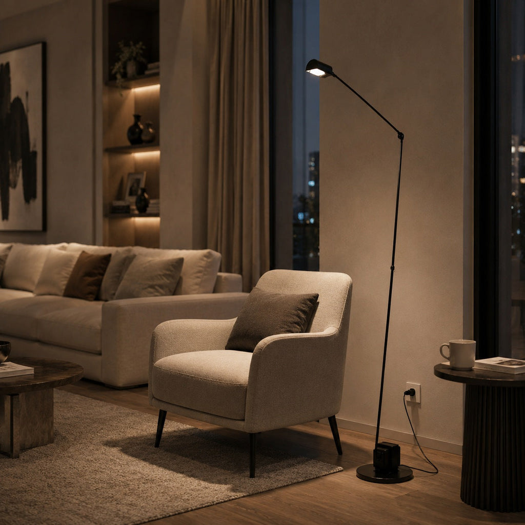Modern Floor Lamp Adjustable Height Metal Shade LED Lighting for Living Room | ribuella