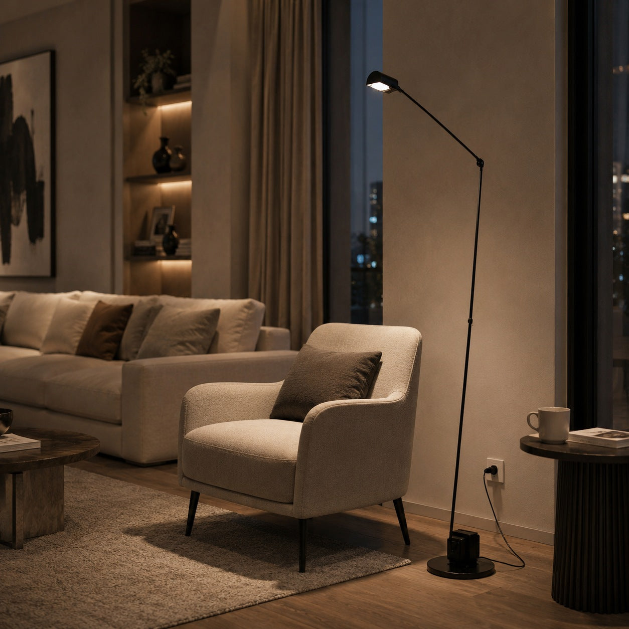 Modern Floor Lamp Adjustable Height Metal Shade LED Lighting for Living Room | ribuella