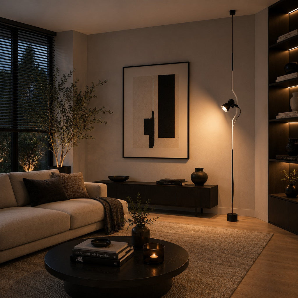 Moderní stojací lampa s nastavitelnou výškou, kovovým bodovým světlem pro vnitřní osvětlení | ribuella